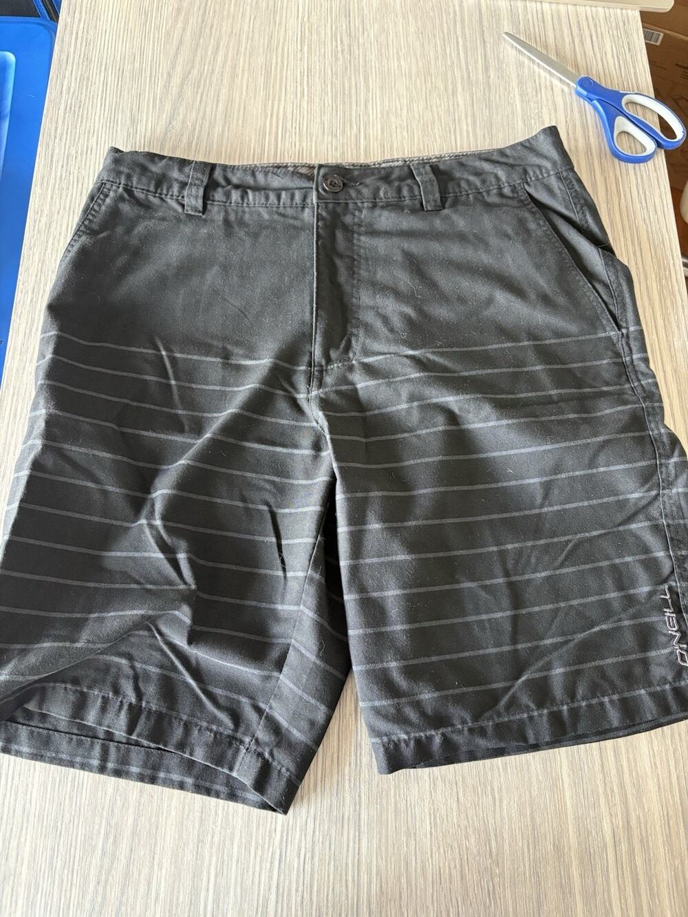 O'Neill Men's Hybrid Board Shorts 34 Black Gray Relaxed Fit Flat Front Pockets